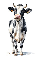 Cute watercolor cow, painted in a gentle color scheme. Ideal element for children's books, cards, posters or web design. Creates an atmosphere of coziness and calm