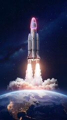 Neon Odyssey A Futuristic Rocket Launch into the Stars