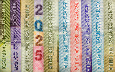 2025 in Chilean peso. Chile money, Banknotes arranged in the symbol of 2025, Concept, financial and...