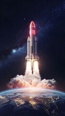 Neon Odyssey A Futuristic Rocket Launch into the Stars