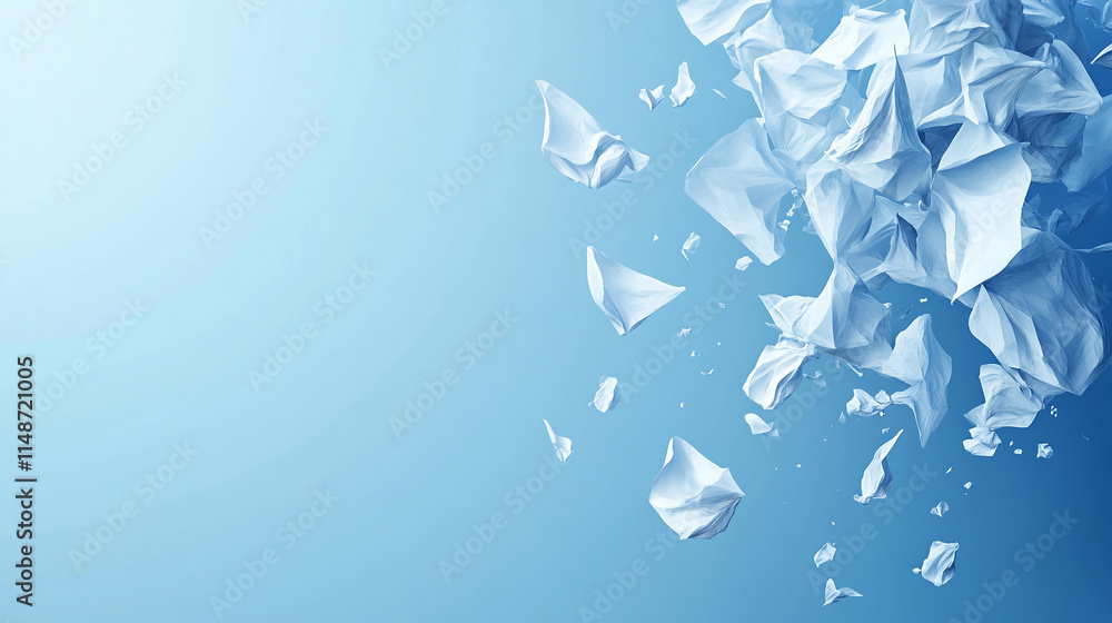 Poster abstract white 3d geometric shapes on a gradient blue background forming a modern banner with a sens