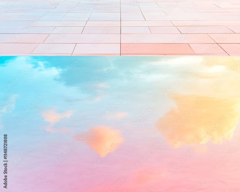 Poster Pastel Reflection of Minimal Cityscape in Shallow Puddle with Soft Gradients