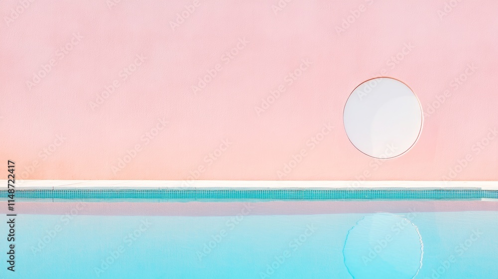 Poster minimalist pastel cityscape with water reflection and abstract architecture