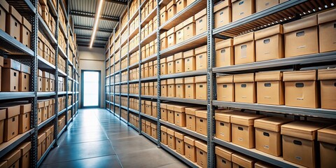 Archived Documents: Cardboard Boxes on Shelving in a Storage Facility