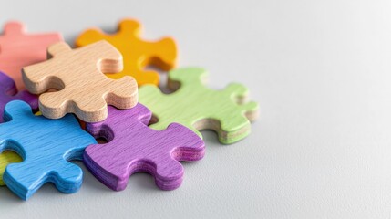 Colorful jigsaw puzzle pieces on a gray background.