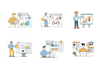Set of digital marketing agency services vector illustrations.