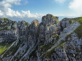 rocky alpine peaks captured by a drone in flight
