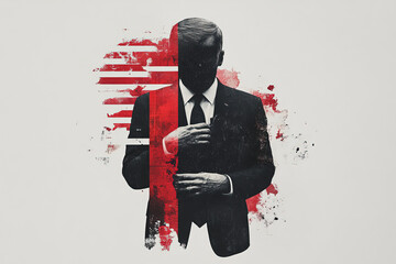 Abstract Art Depicting a Businessman or politician with Bold Red and Black Elements