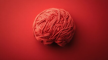 Bright red yarn ball on a vivid red background.