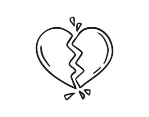 broken heart doodle hand drawn icon. Outline drawing broken heart line clipart symbol. The concept of separation