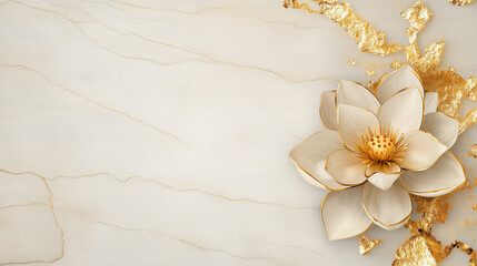 Elegant Lotus Blossom on Marble: Gold accents enhance the serene beauty of a sculpted lotus flower delicately placed on a marble background.