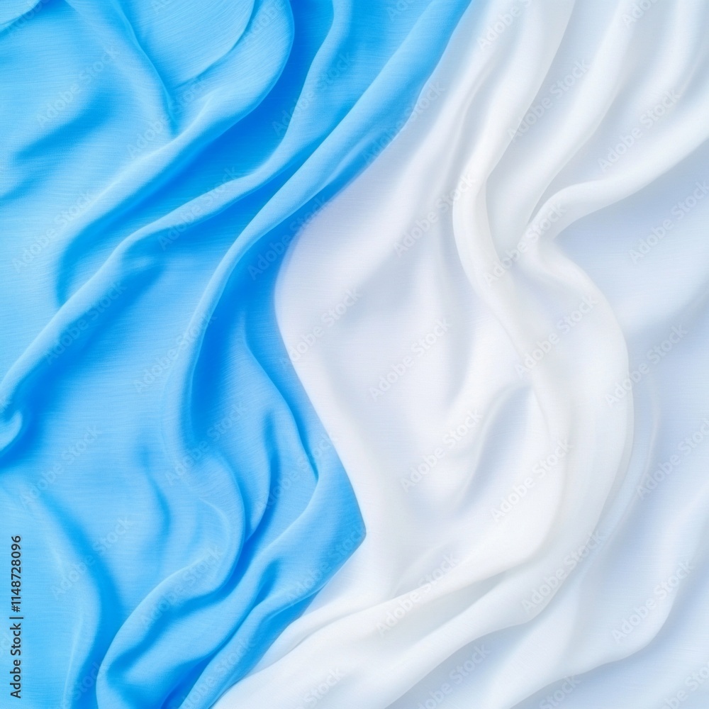 Poster Dynamic Flow of Blue and White Fabric Symbolizing Unity and Movement
