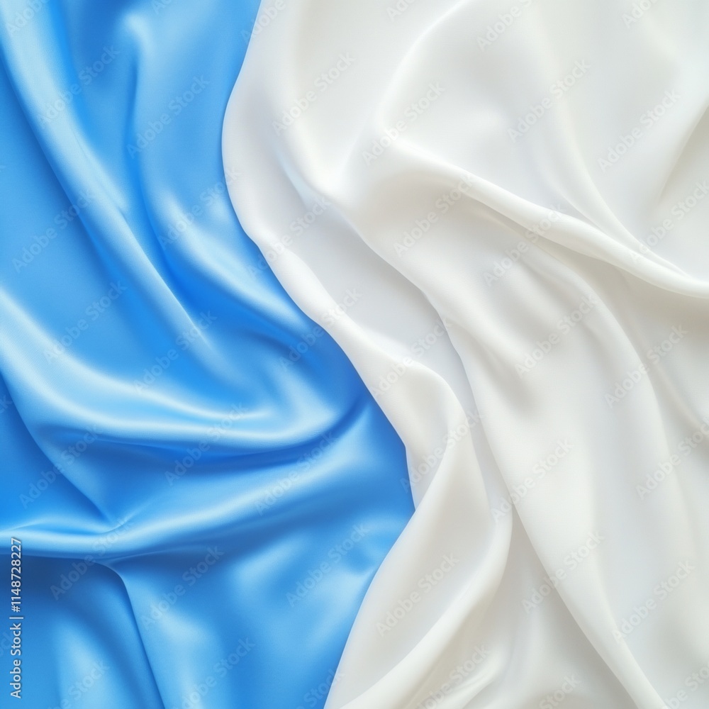 Poster dynamic blue and white fabric waves symbolizing unity and energy