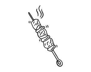barbecue in skewer doodle hand drawn icon. Outline drawing kebab line clipart symbol