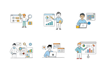 Set of digital marketing agency services vector illustrations.