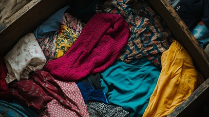 Colorful fabrics neatly arranged in a drawer.