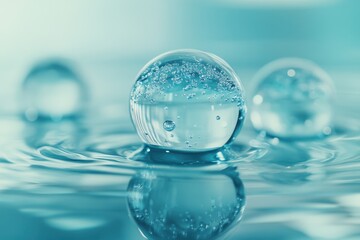 Blue hydrogel spheres Polymer and silica gel Reflective crystal like texture Macro view of textured background with soap bubbles