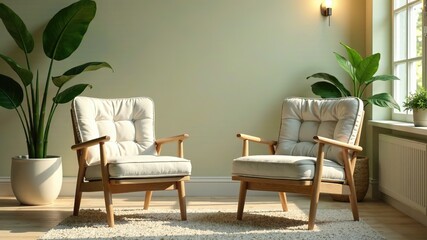 Nursery Chairs, Cozy Atmosphere, Botanical Decor, AI Photography