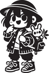 A cute cartoon girl silhouette vector art