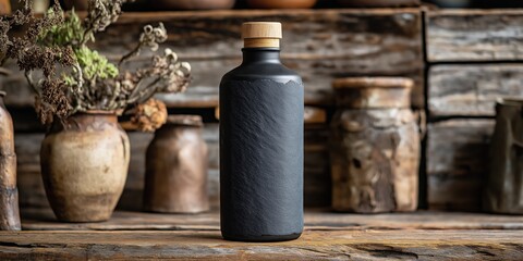Naklejka premium dark whisky bottle black slate created by ai