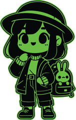 A cute cartoon girl silhouette vector art