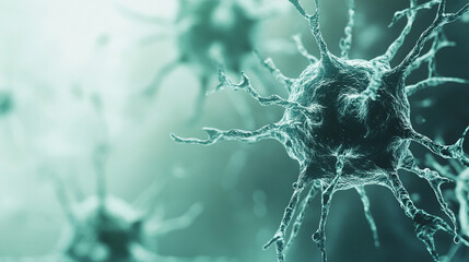 A vibrant microscopic view of viruses floating in a chaotic digital space highlighted by glowing particles symbolizing danger interconnectedness unseen threats resilience and the microscopic world of 
