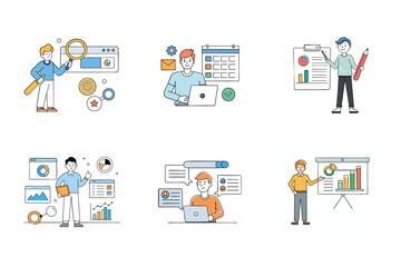 Set of digital marketing agency services vector illustrations.