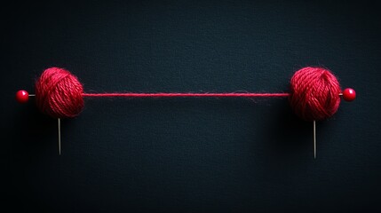 Colorful red yarn balls on a black backdrop.