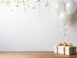 Empty of New year with wooden table background. Blank Happy New Year. Party Balloons. Mockup for Product.