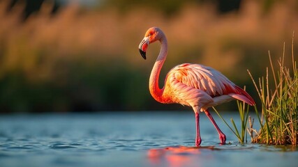 Pink Flamingo in Camargue, Evening Sun, French Wetlands, Beautiful Bird, Nature Photography, Wildlife