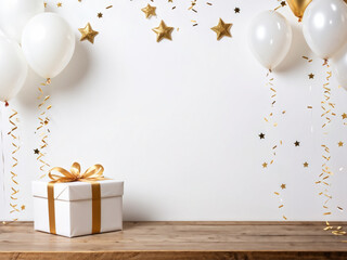 Empty of New year on wooden table background. Blank party with wall background. Mockup for Product.