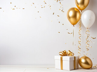 Empty of New year with Confetti on wooden table background. Blank party background. balloons. Mockup for Product.