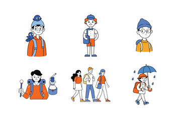 a set of cartoon characters with different outfits