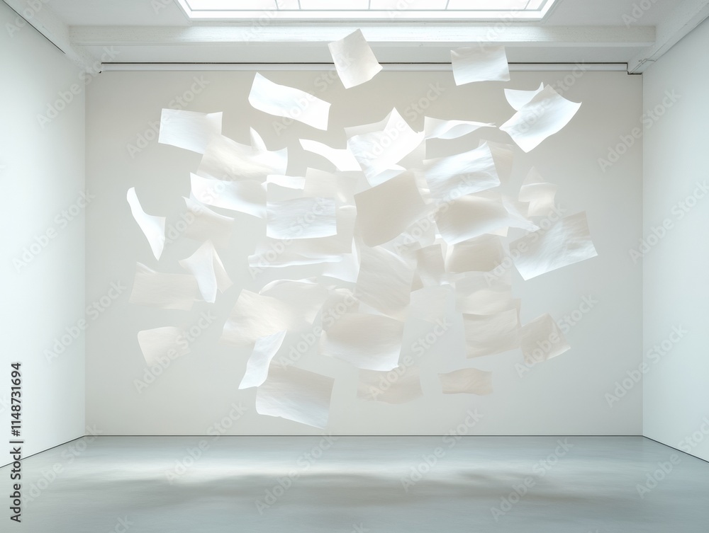Poster ethereal float dreamlike sheets in minimalist space
