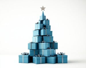 Naklejka premium Decorative blue gift boxes arranged as a tree.
