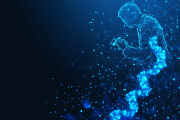 An abstract digital background featuring an ophthalmologist examining a patient in a modern clinic.