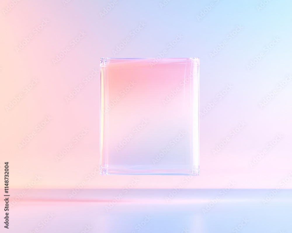 Poster pastel abstract floating form with blurred typography reflections