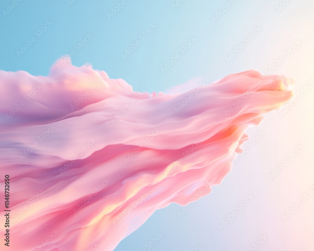 Poster surreal pastel dreamscape with flowing abstract forms and soft light