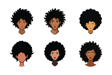 set of Afro hairstyles for women vector illustration