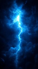 Dramatic lightning bolt in dark stormy sky.
