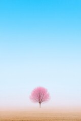 Lone Tree in a Pastel Fog Capturing Tranquility and Environmental Beauty