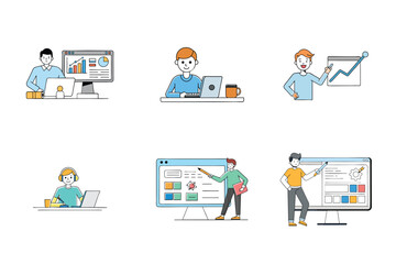 Set of digital marketing agency services vector illustrations.