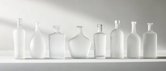 Minimalist Still Life: A Collection of Frosted Glass Bottles