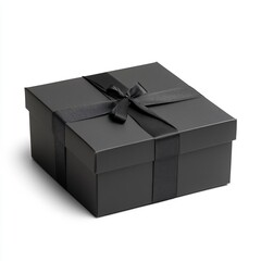 Elegant black gift box with ribbon.