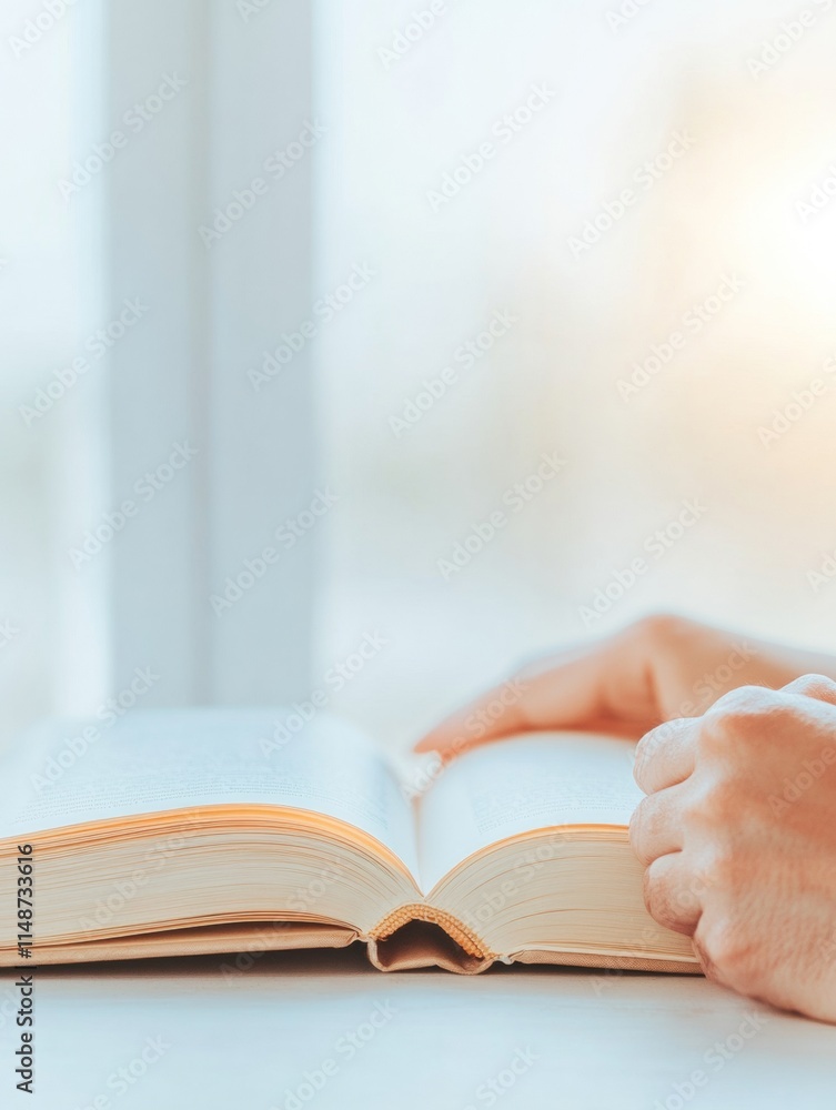 Poster intimate reading moment warm tones and close-up of book with handwritten notes