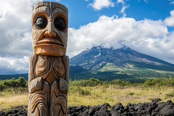 Carved pillar beside the volcano