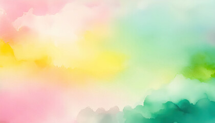 Fototapeta premium A soft watercolor effect background in pastel tones of yellow, blue, and pink, featuring Easter-themed elements for a cheerful and festive vibe.