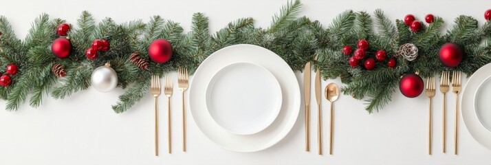 Elegant Holiday Tabletop with Velvet Ornaments and Gold Flatware for Festive Dining