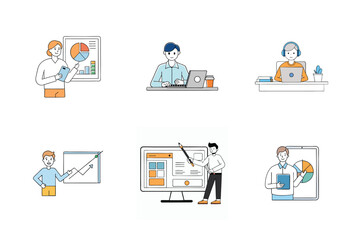 Set of digital marketing agency services vector illustrations.