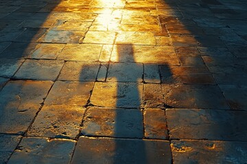 Christian depiction of salvation featuring a cross s shadow on stone and sunlight s golden glow